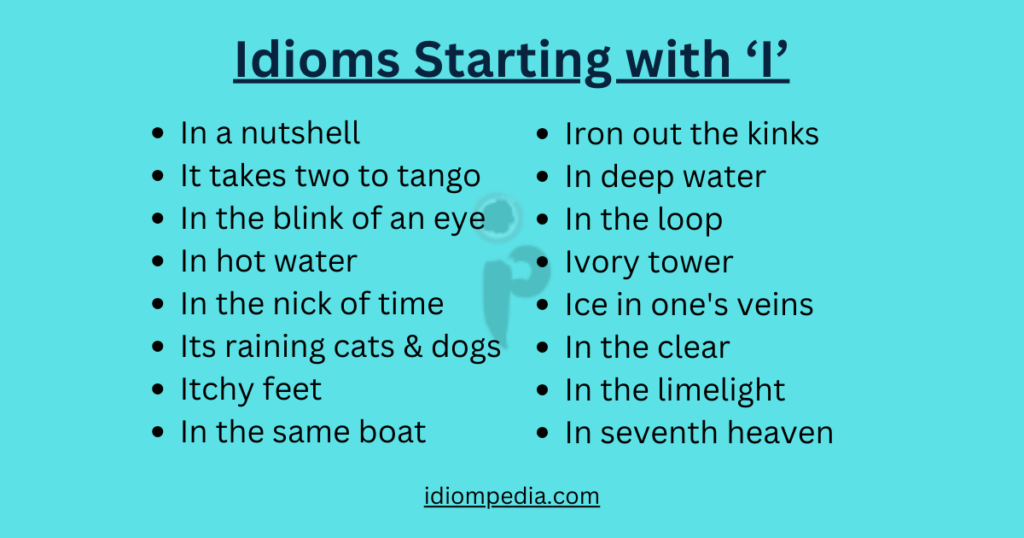 list of idioms starting with letter I