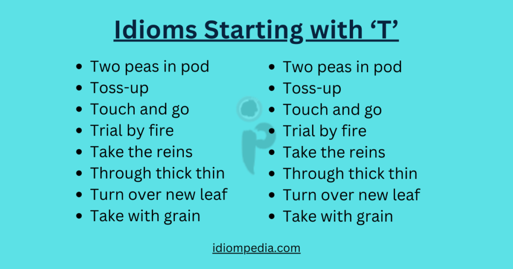 list of idioms starting with letter T