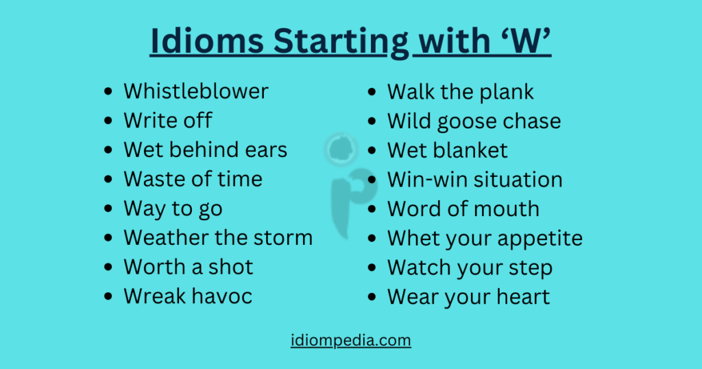 list of  idioms starting with letter W