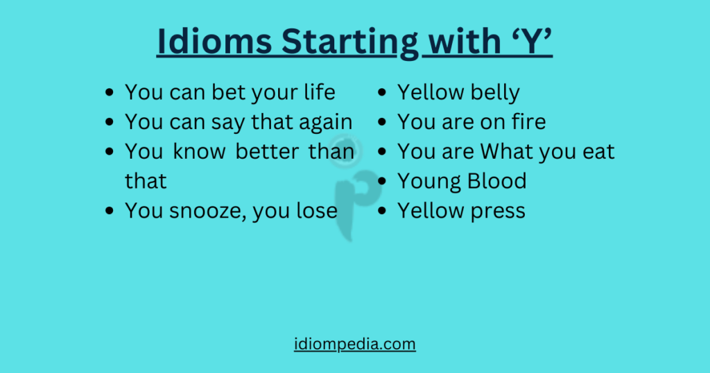 list of idioms starting with letter Y