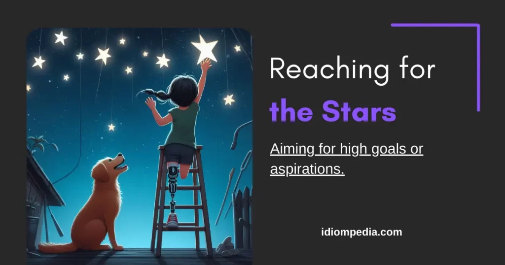 reaching for the stars idiom illustration where a girl is trying to reach stars